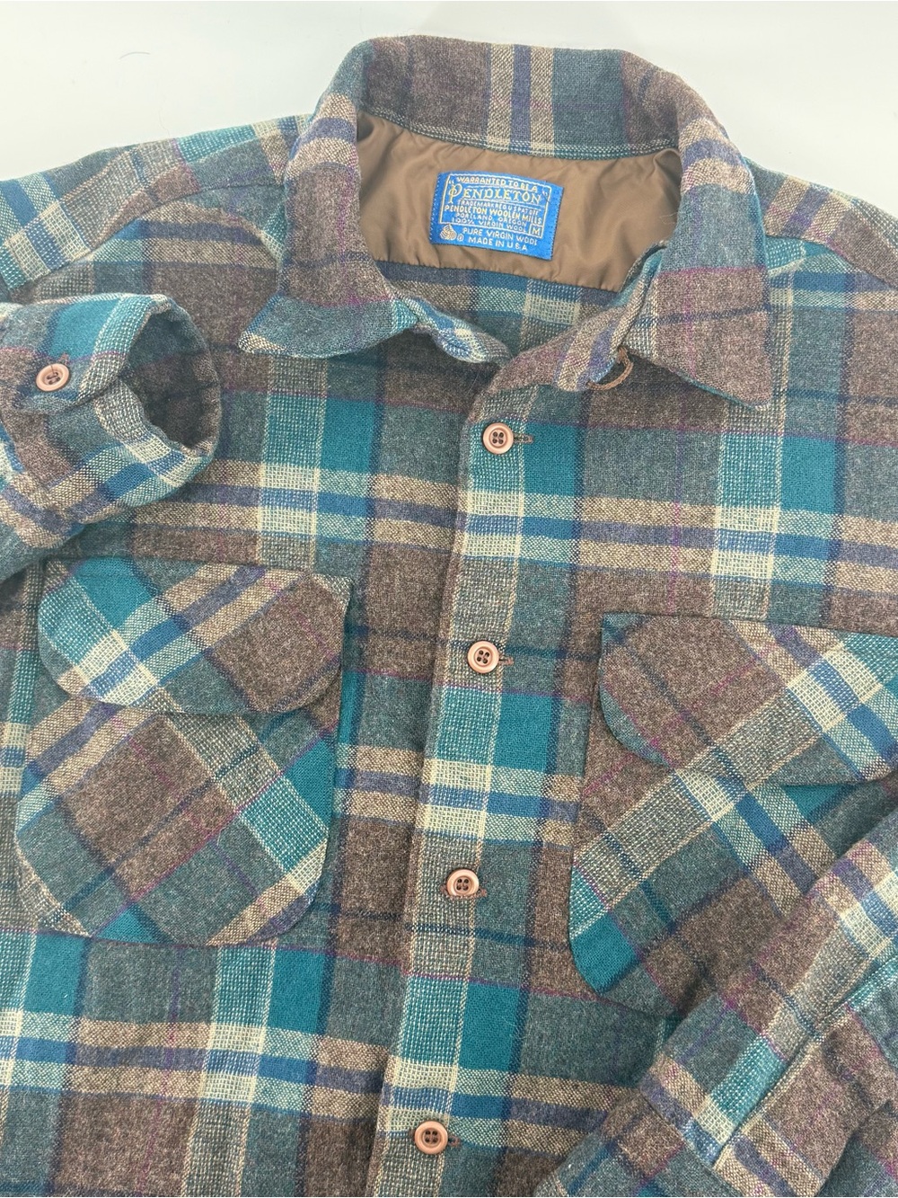 Pendleton Vintage Wool Board Shirt Mens M Loop Collar Flap Pocket Plaid USA Made